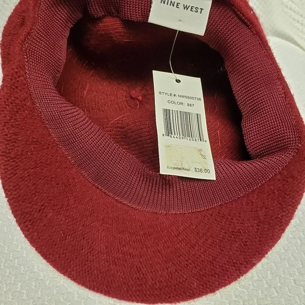 Nine West Womens Hat Cap 70% Wool 30% Polyester Maroon Cranberry New - Picture 7 of 9